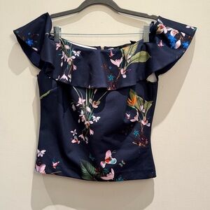 Ted Baker London Imygen Navy Floral Off The Shoulder Top Size 3 UK USA 8 Women’s